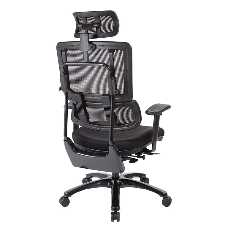 Vertical Black Mesh Back Chair with Shiny Black Base and Headrest
